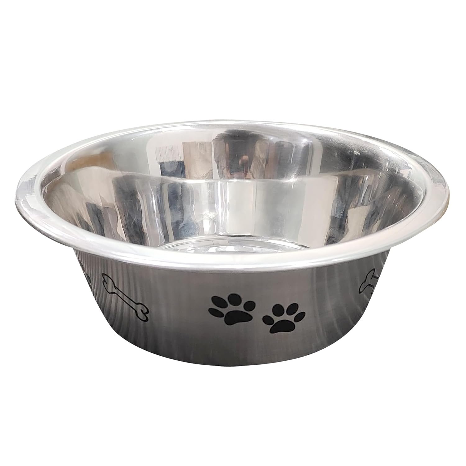 Pet World Feeding Bowl 1600ml | Stainless Steel with Pattern | for Dogs & Cats | Durable & Lightweight Feel | Scratch and Rust-Free | Non-Slip Ring at The Base | 1600ml