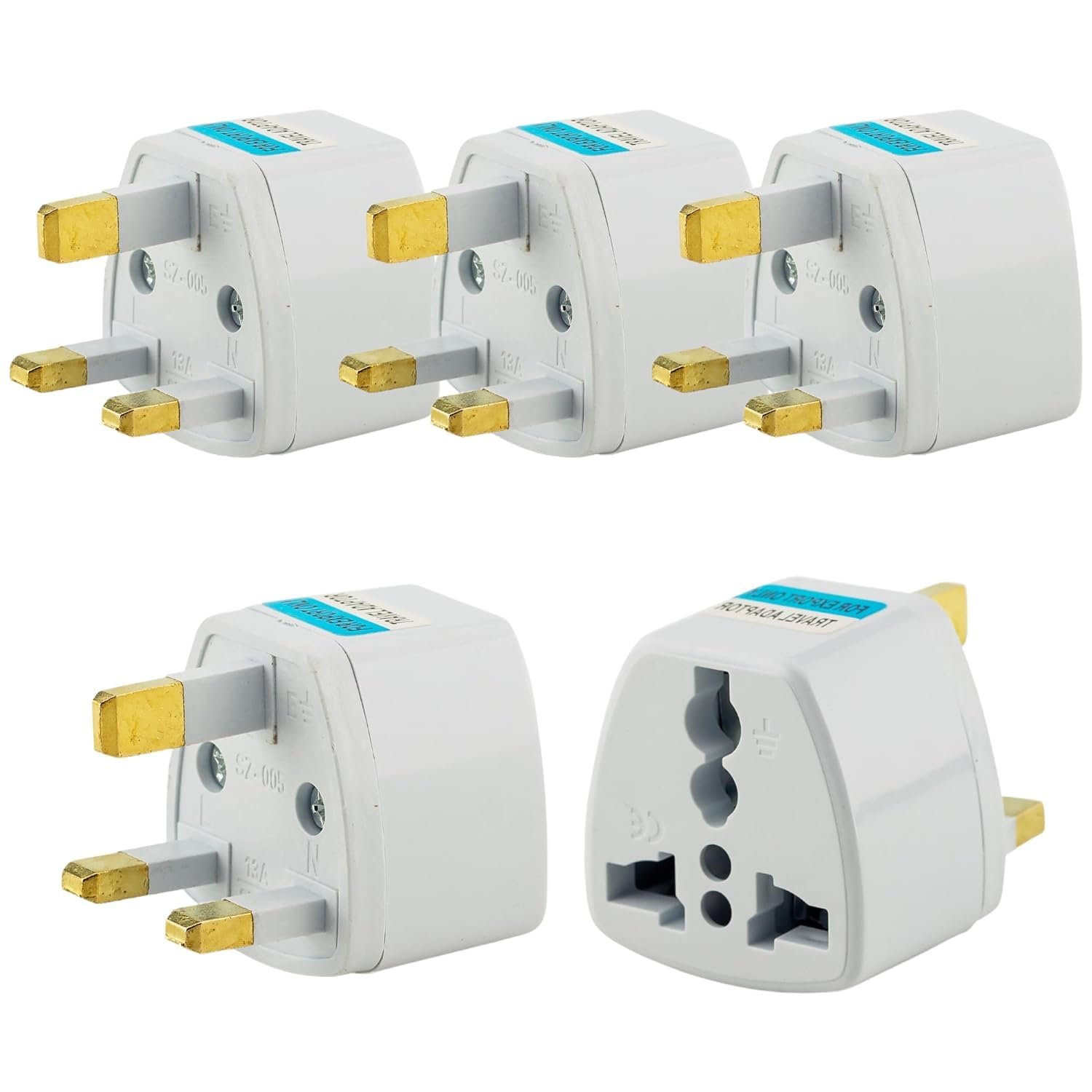 Ocko 3 Prong Pin Plug (Type G Adapter) | UK to Universal Computer Conversion Outlet Plug Adapter | Travel Companion for International Devices, Australia/New Zealand/China, UK (Pack of 5, White)