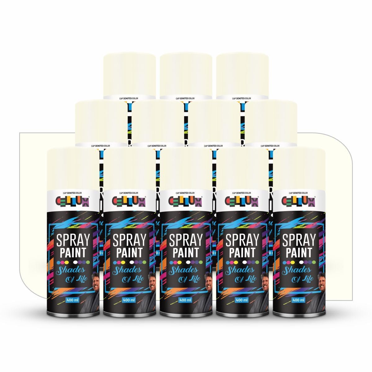 Cellux 2X Ultra Cover Ivory Spray Paint | DIY, Quick Drying with Glossy Finish for Metal, Wood, Wall & Other Surfaces - 400 ML - Pack of 12 Spray Paints