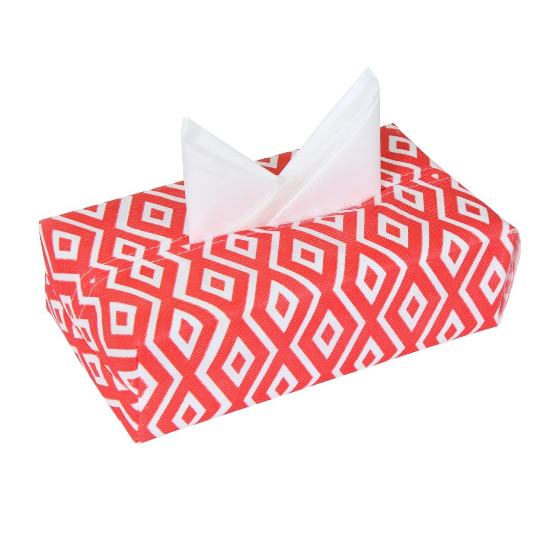 PrettyKrafts Tissue Paper Box Cover Rectangular Shape Napkin Holder use for car,Home and Office, (Single), Diamond Red