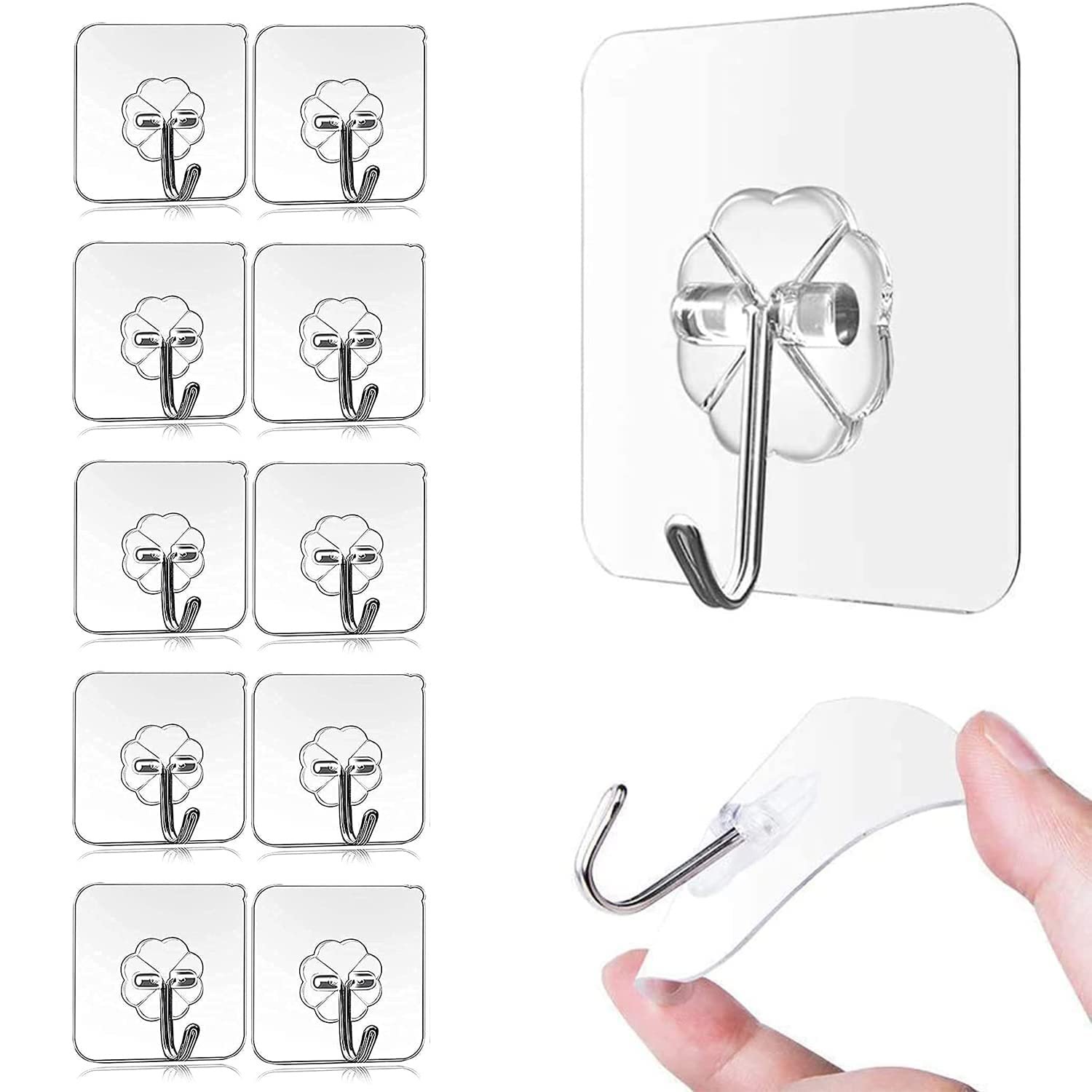 HURRYSHOPPY 10 Pcs Wall Sticker Hooks for Walls for Hanging Heavy Items Kitchen Bathroom Office Living Room Home Decoration Adhesive Reusable Utility Ceiling Hooks (Stylish, 10)