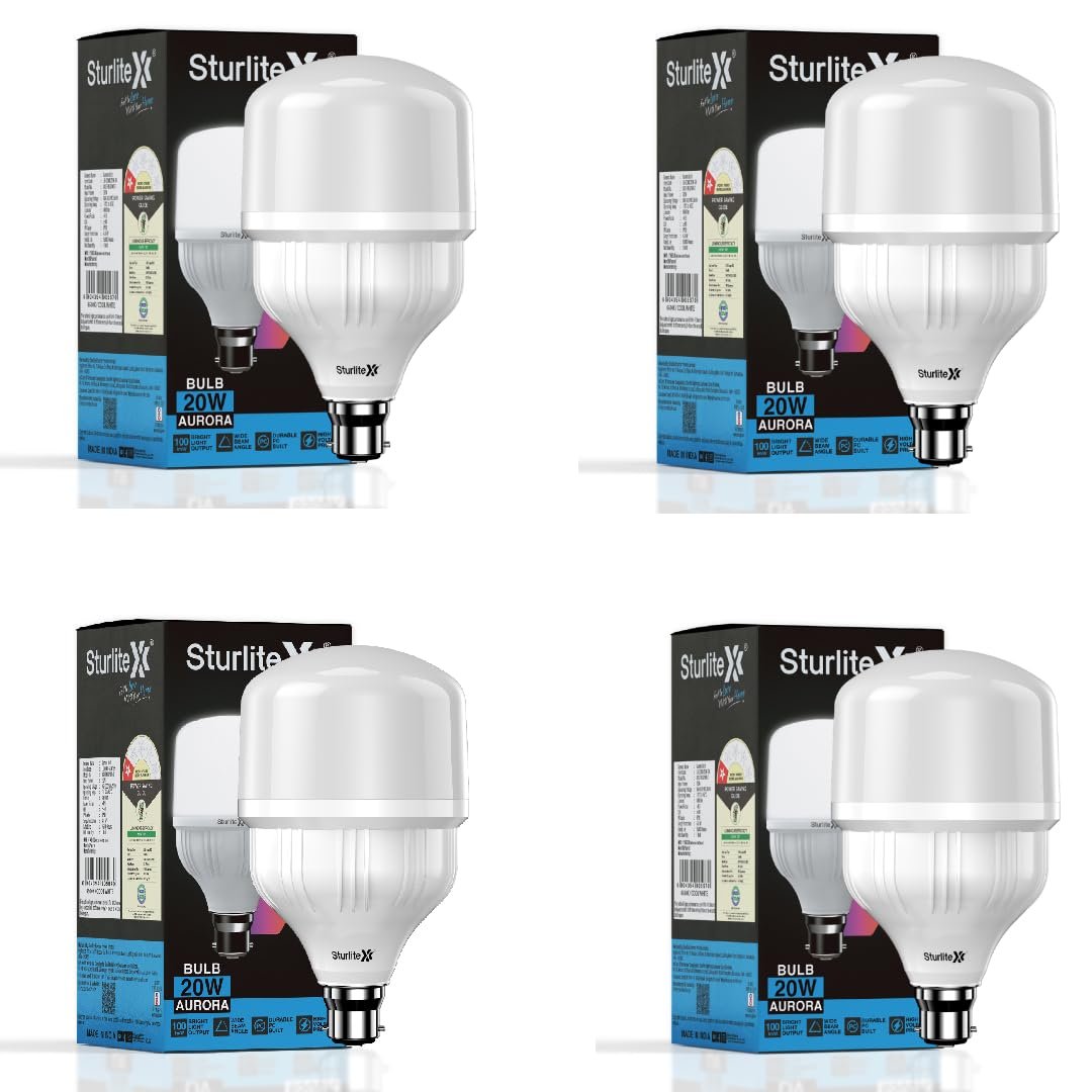 Sturlite Aurora 20W LED Bulb| 100 lm/W Bright Light Ouput| Durable PC Built| High Voltage Protection| 15000Hr Rated Life| BIS and BEE Approved| B22 Base Lighting For Indoor & Outdoor (Pack of 4)