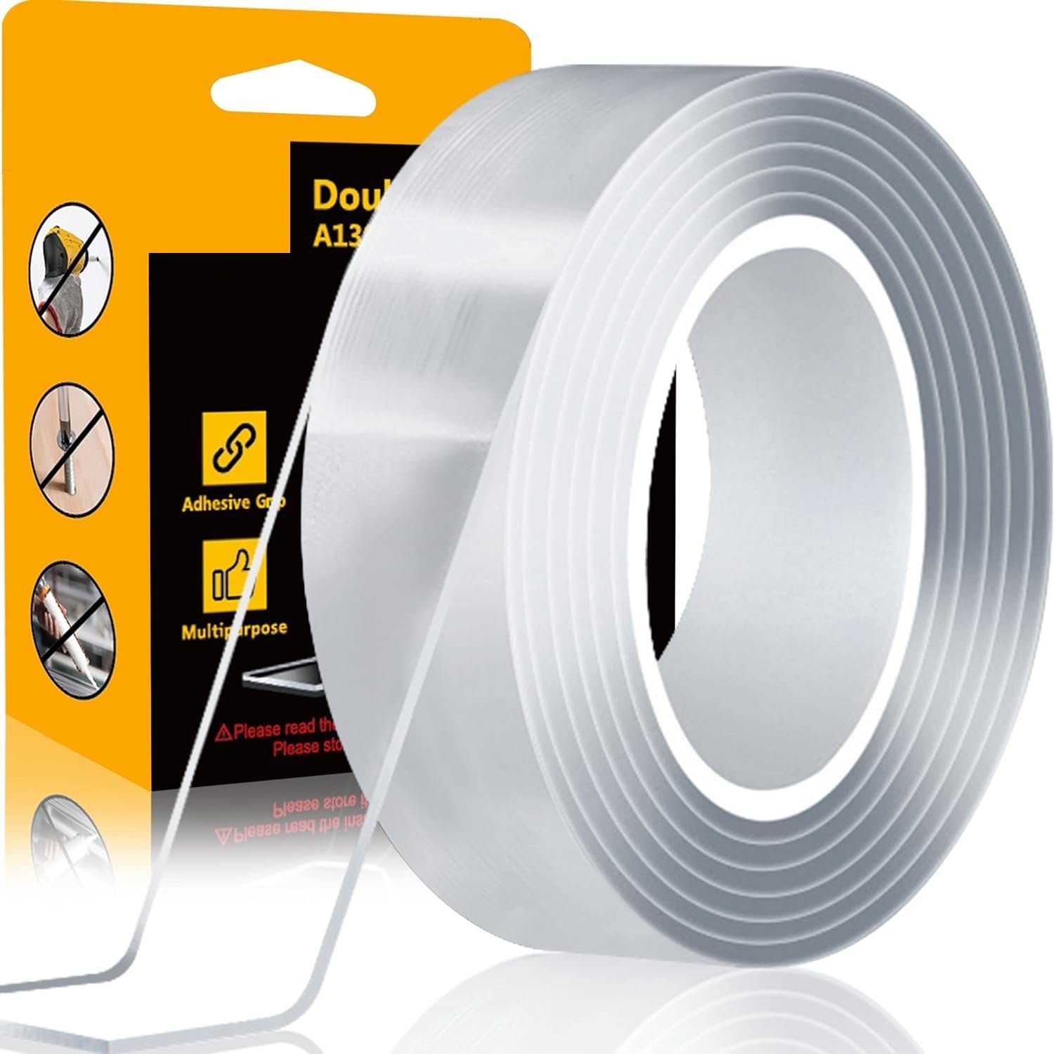 ECLET Nano Double Sided Tape, Multipurpose Super Sticky Gel Grip Mounting Tape, Washable, Reusable, No Residue, for Home & Office, 2mm Thick, 1.2 Inch Wide, Transparent (3 mtrs)