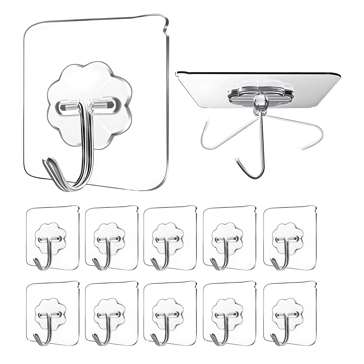 Oblivion Self Adhesive Transparent Wall Hooks – Multi-Purpose Photo Frame Hooks for Wall Without Drilling, Traditional Style Multi-Surface Damage-Free Organization (Flower Hook, Pack of 20)