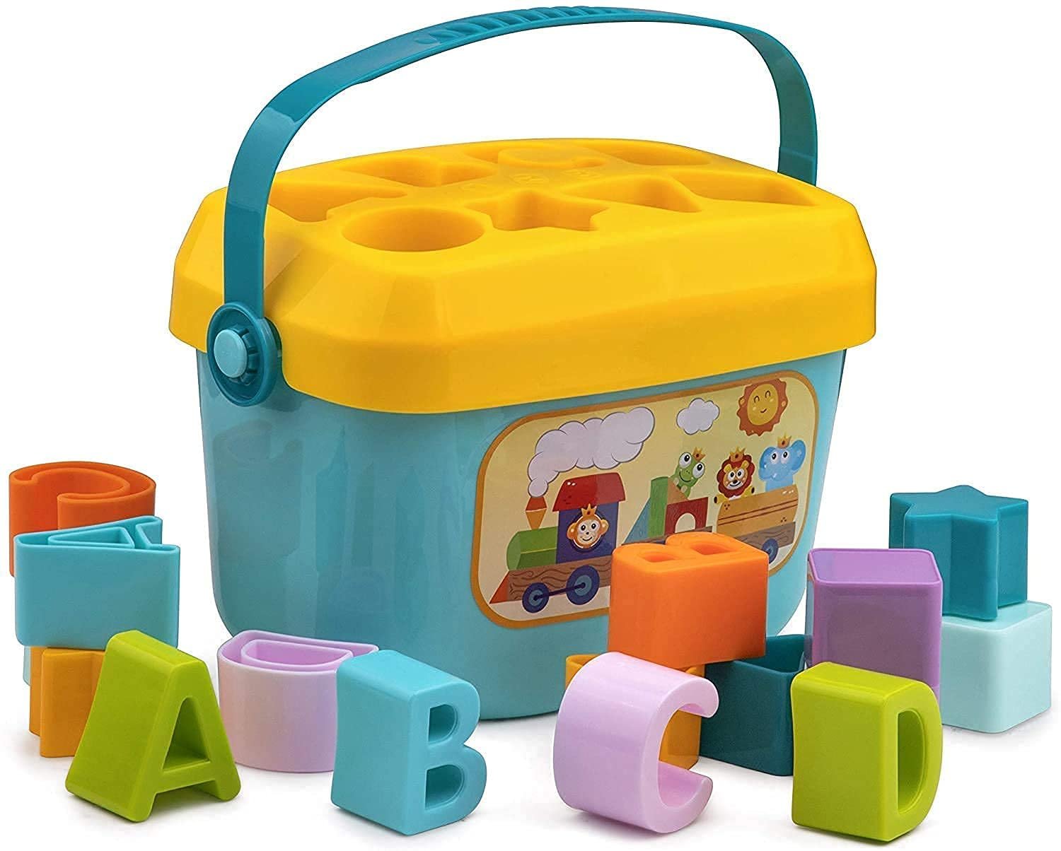 UCRAVO Baby's First Sorting Building Blocks Toy for Kids Alphabets Color and Shapes Learning Educational Toy for Kids Boy and Girl Building Blocks, Stacking and Sorting Play for Infants