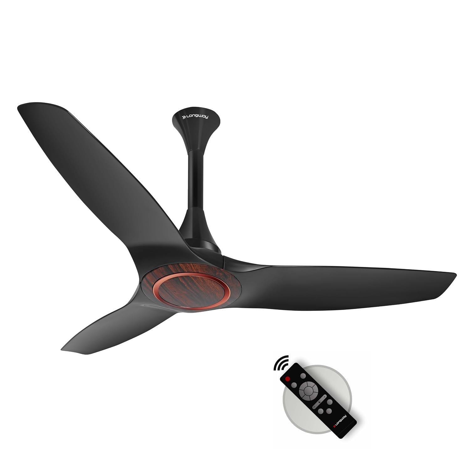LONGWAY Glideon 1200mm BLDC Ceiling Fan with Remote Control | Premium Look with Ultra Silent Performance | ABS Blade & Body | BEE 5 Star Rated | Anti-Dust Ceiling Fan | 5 Years Warranty (Black Wood)