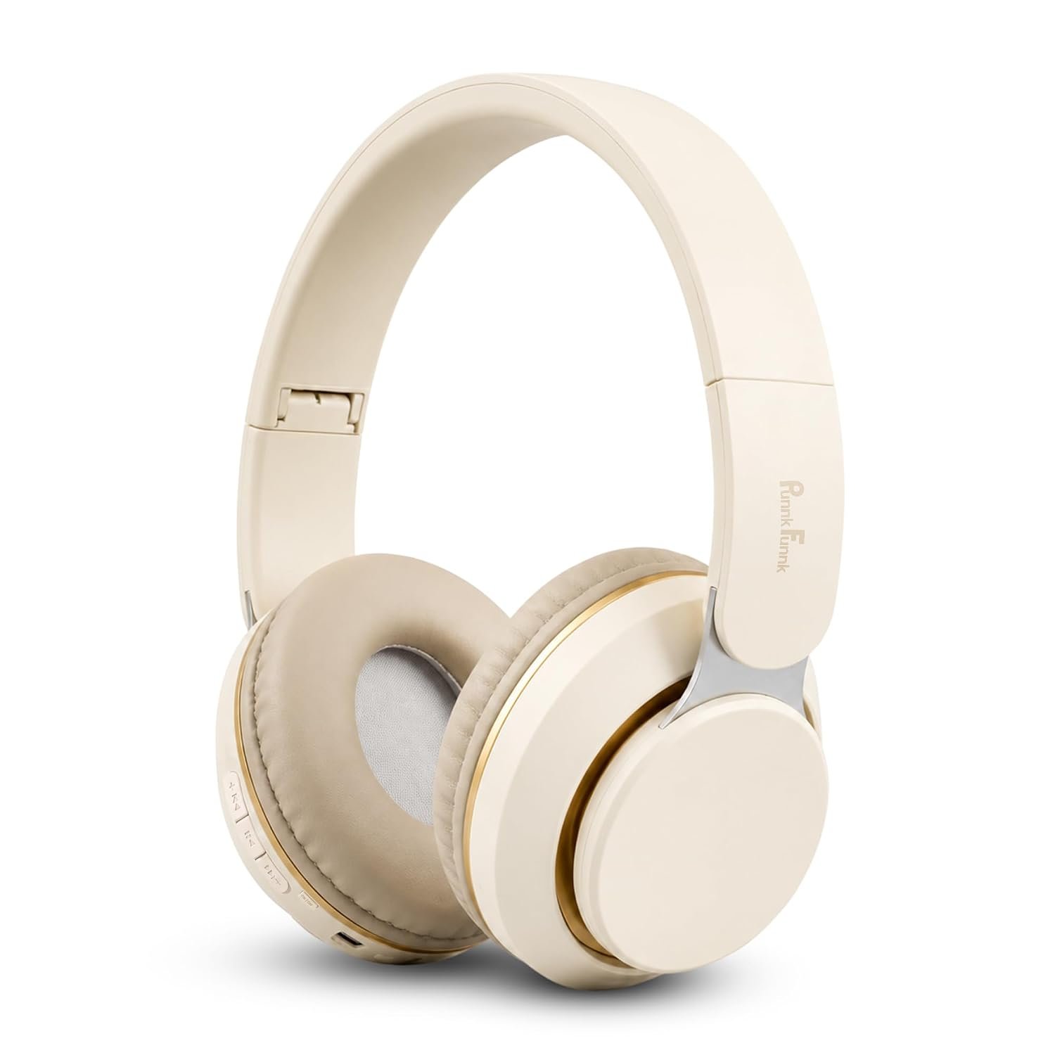 PunnkFunnk FusionBeat Wireless Bluetooth Headphones with BT 5.3, Noise Cancelling, Hi-Res Audio, 40mm Drivers, Deep Bass, Memory Foam Ear Cushions, Over-Ear Headset, Teens & Adults (Beige)