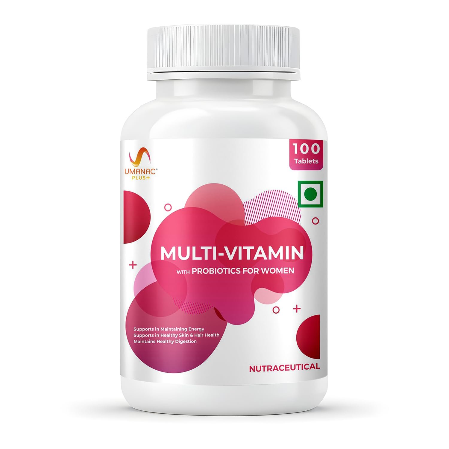 Umanac Plus Women’s Multivitamin | 100 Tablets | With Ginseng, Probiotics, Amla, Turmeric, Aloe Vera & Biotin | Daily Multivitamin for Energy, Immunity, Skin & Hair