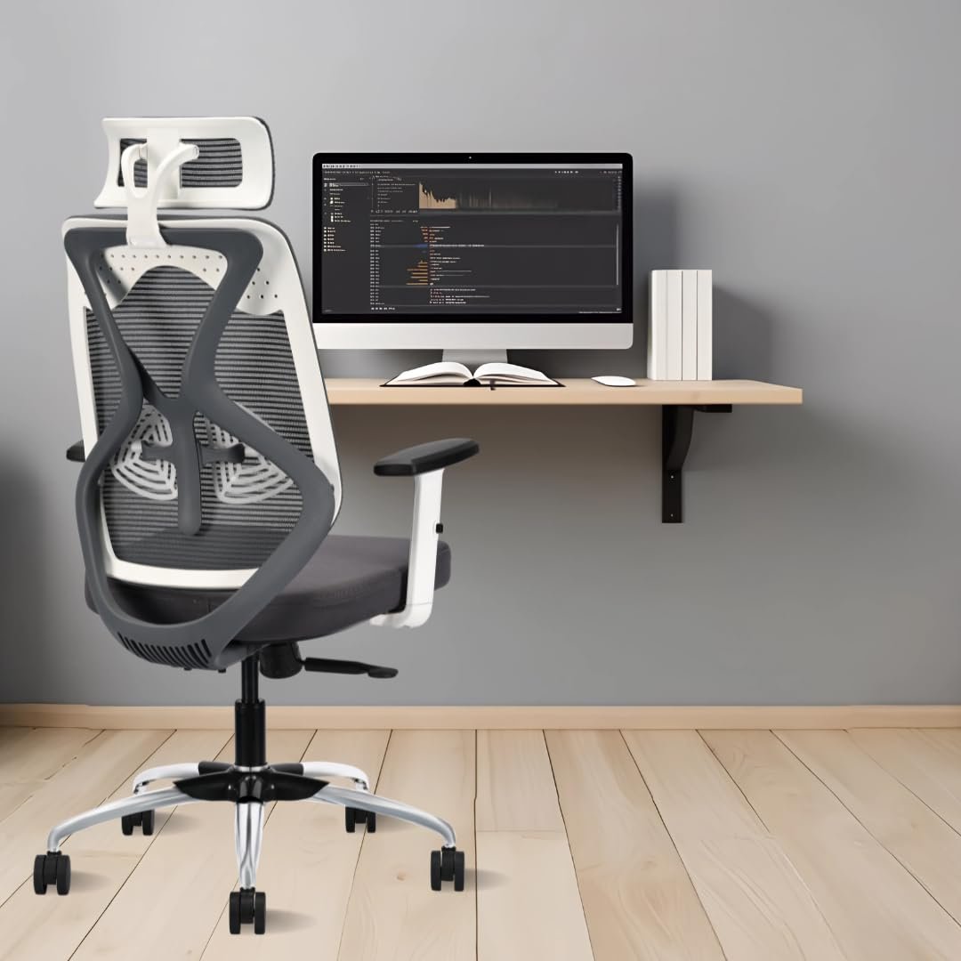 IAFA FURNITURE® Ergolux High Back Ergonomic Office & Study Chair | 3 Year Warranty | Adjustable Height, Tilt Lock, 2D Headrest, Adjustable Arms & Lumbar Support | Heavy Duty Metal Base | DIY | Grey