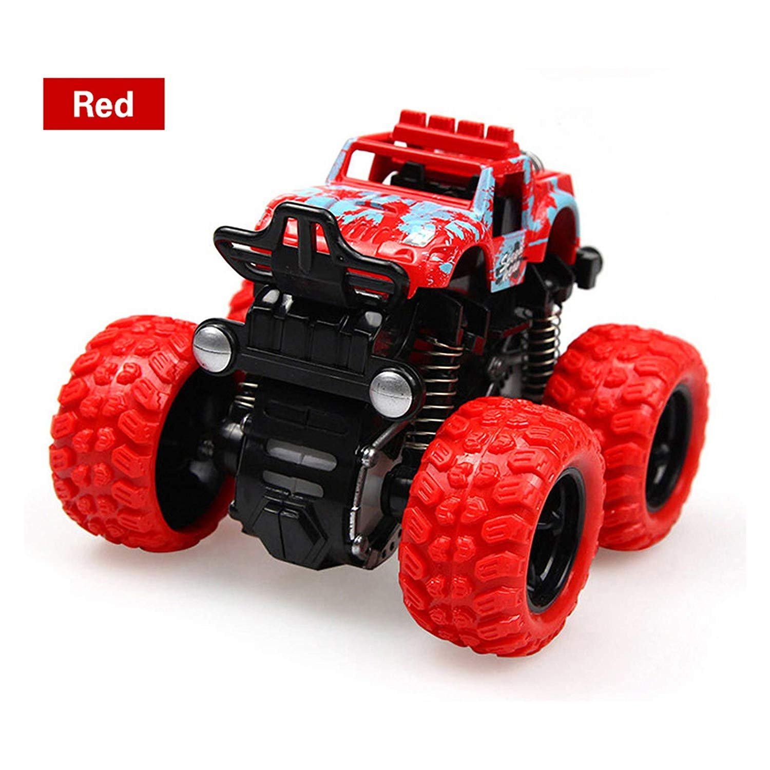 Favela Plastic Monster Trucks Friction Powered Cars Big Rubber Tires for Kids, Pack of 1, Red