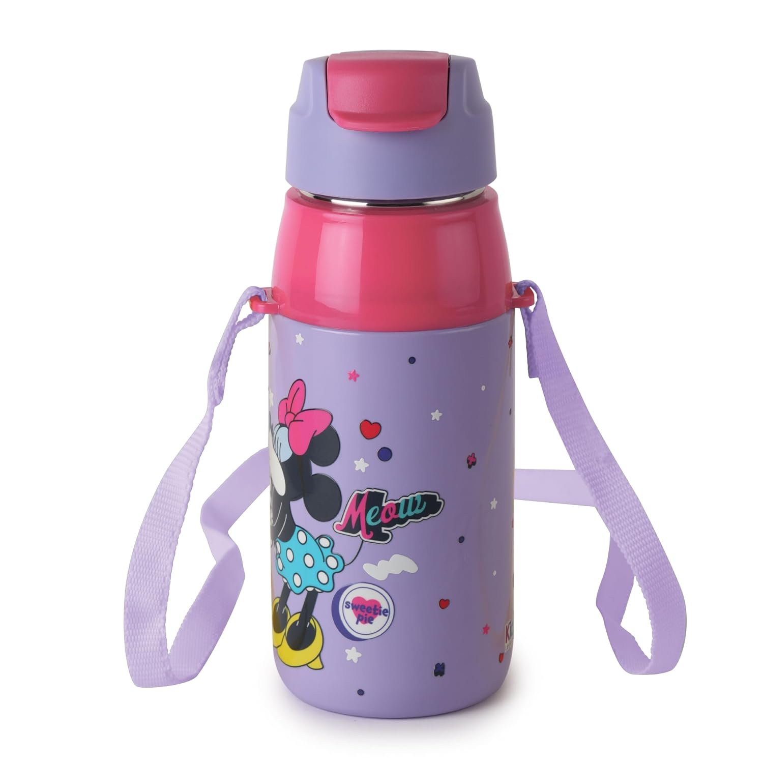 CELLO Kidzbee Era 400 Insulated Kids Water Bottle 400 ml, Lavender | 3D Touch & Feel Cuddle Buddies Design One Hand Grip Lightweight Leakproof Easy Sip Flip Cap Insulated Water Bottle for School Kids