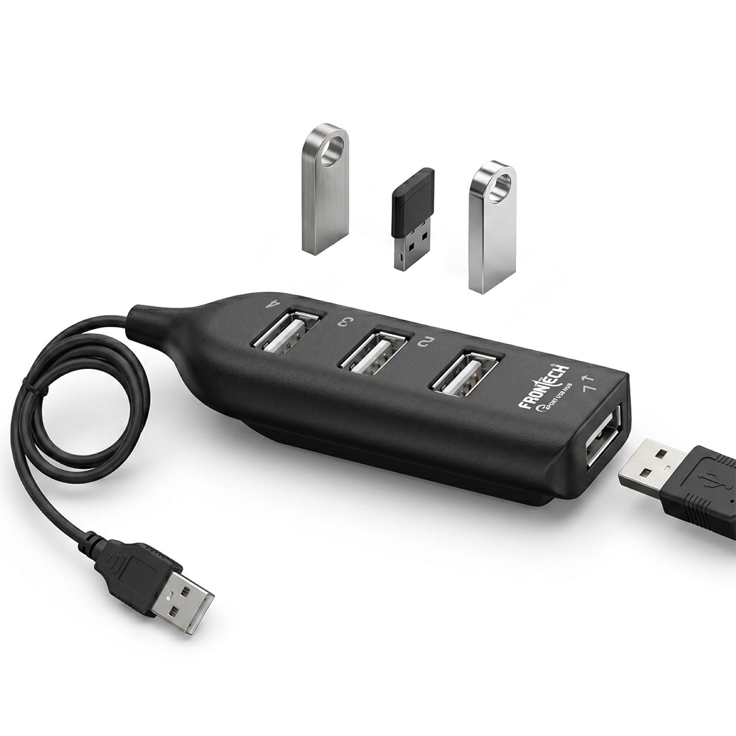 Frontech 4 Port USB Hub, USB 2.0 Splitter Hub with 480 Mbps High-Speed Data Transfer, Plug & Play, 1 Meter Cable, 1 Year Warranty (NC-0085)