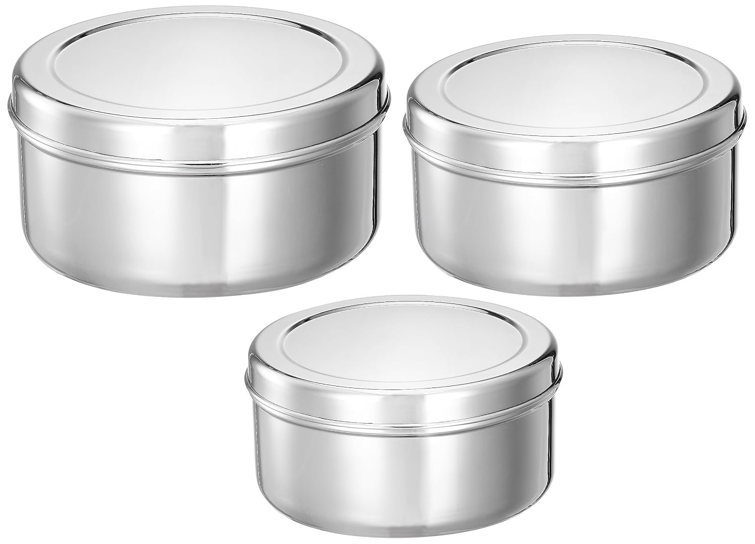 Amazon Brand - Solimo Puri Dabba Set | BPA-Free | Stainless Steel | Glossy Finish | Set of 3