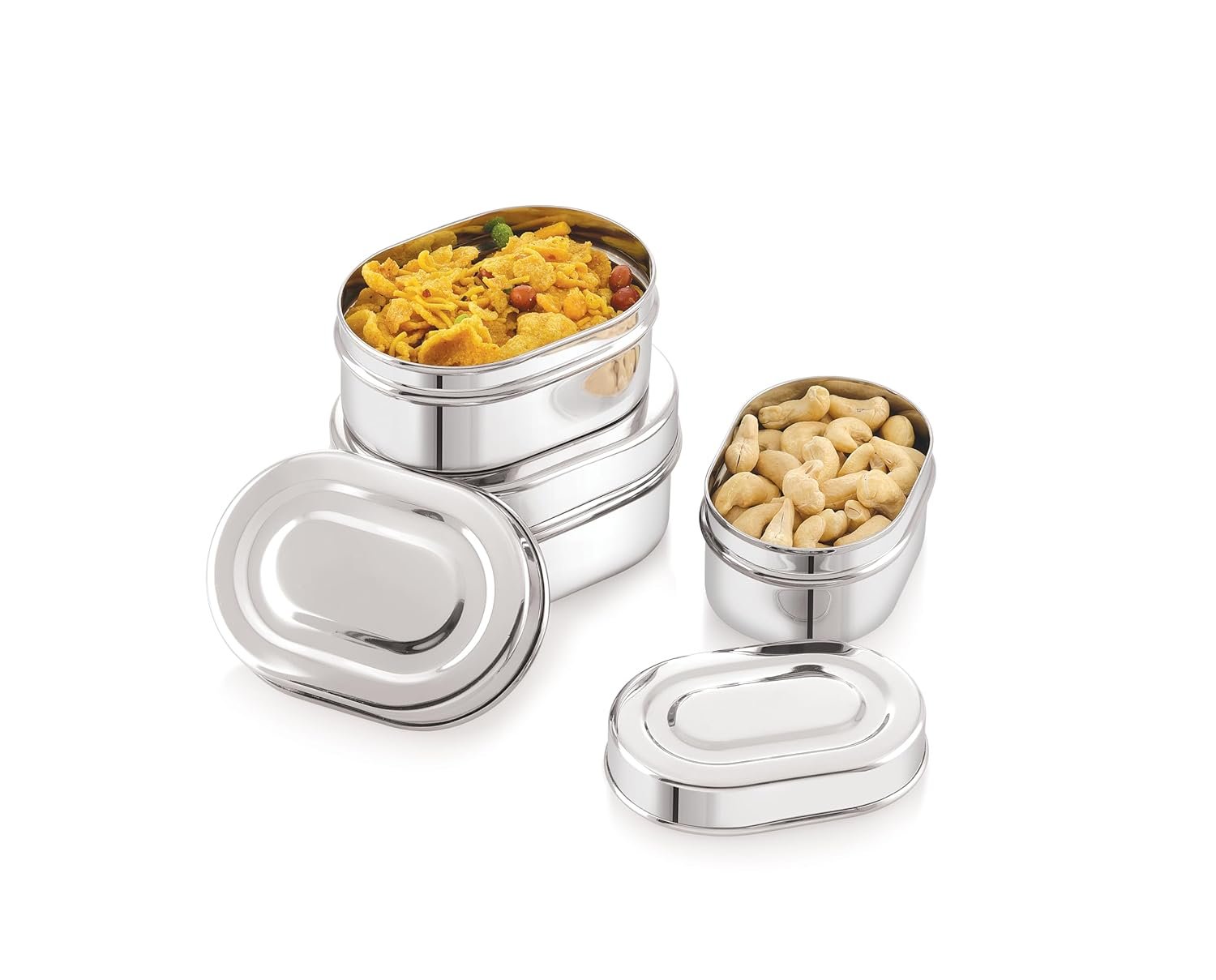 Tosaa Capsule shaped Multi- Purpose Stainless Steel Food Storage Container, Airtight, Durable & Portable for Home, Travel, or Outdoor Use, pack of - 3
