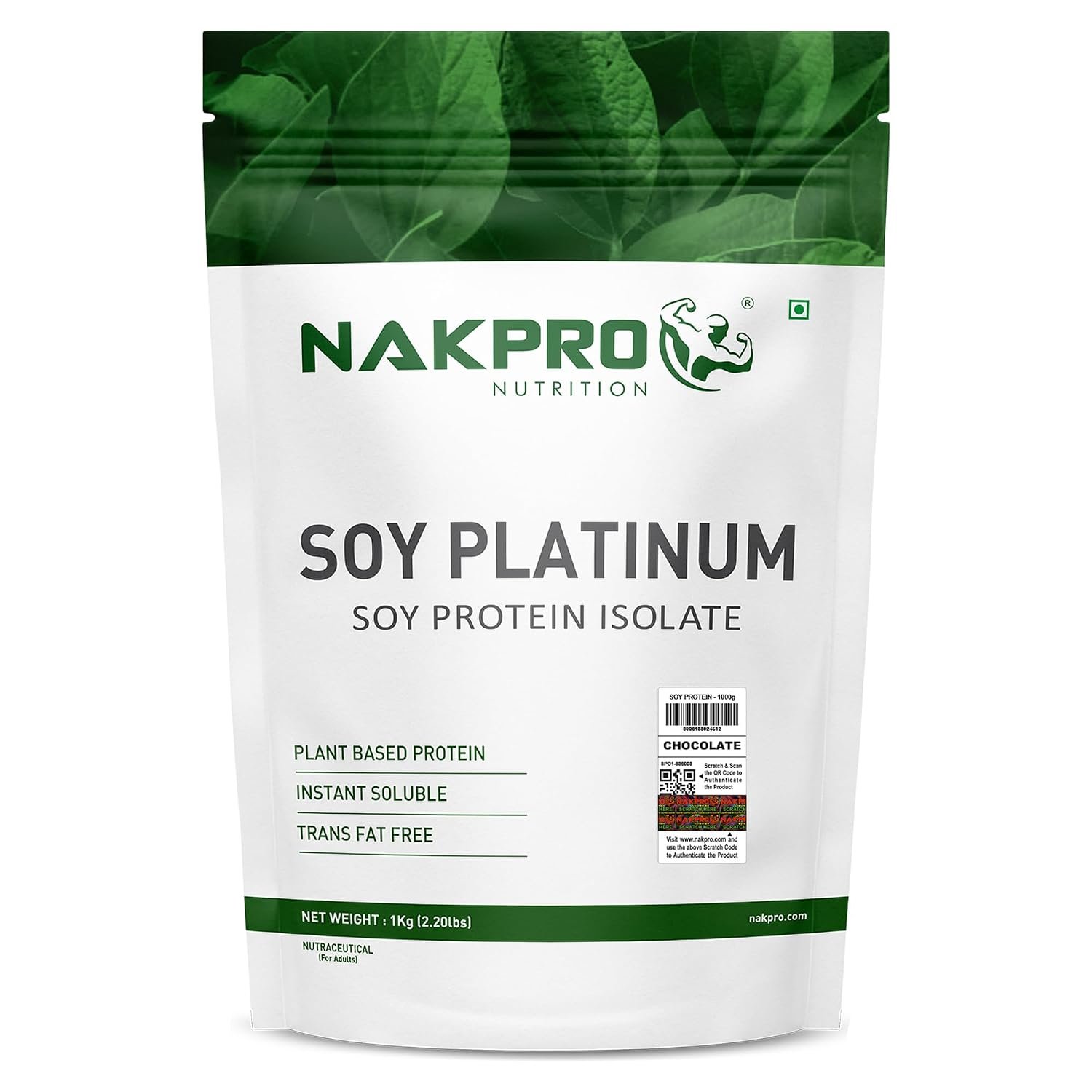 NAKPRO NUTRITION Soy Protein Isolate | 1kg Chocolate | 25.3g Protein | Plant Based Protein Powder | All Esial Amino Acids for Support and Recovery