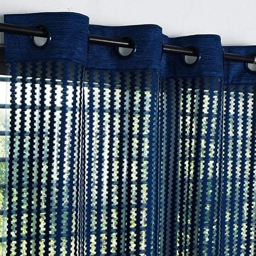 Eyelet Polyester Tissue Curtain (Navy, 5 Feet) - Set of 1