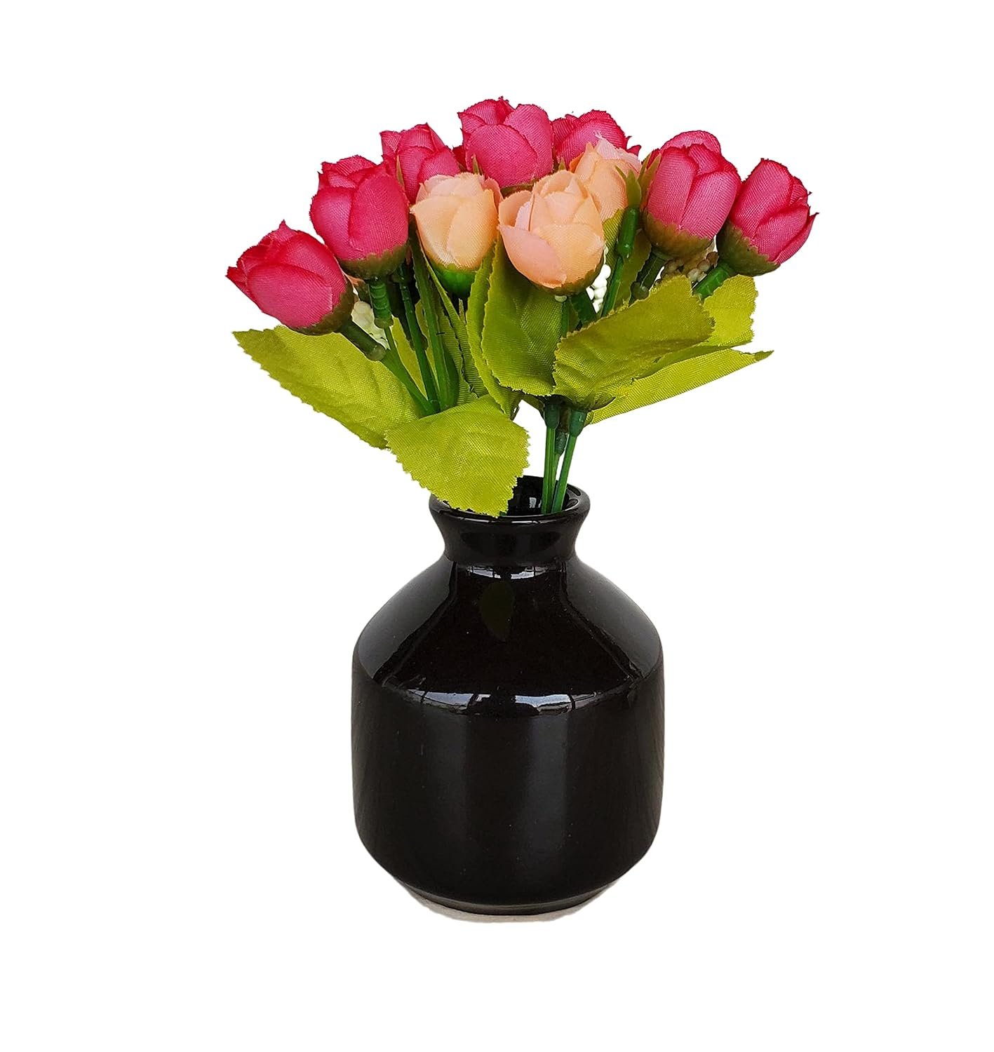 Pure Source India Porcelain Flower Vase Without Flowers, (Length 6.5 cm; Width -6.5 cm; Height - 9.5 cm, Black)