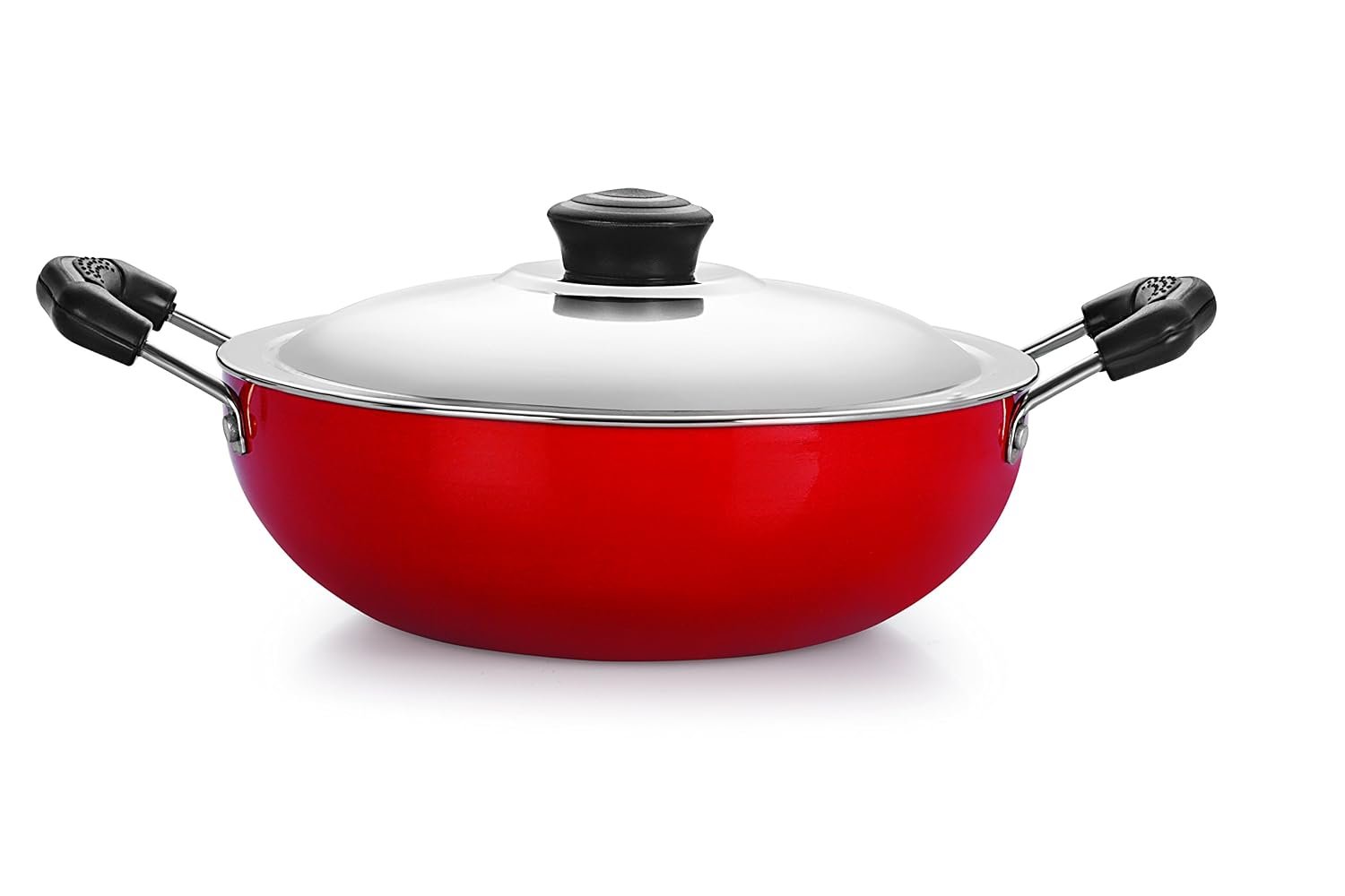 Nirlon Non-Stick Aluminium Kadhai, 3 litres, Red/Black