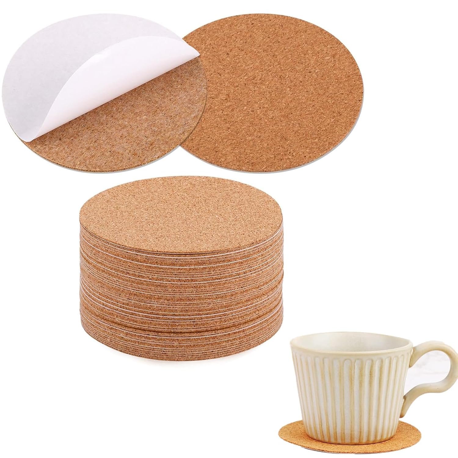 20 Pcs Coaster Set, Coasters, Cork Sheet, Round Absorbent Heat Resistant Non-Slip DIY Coasters for Home Decor and Craft Projects