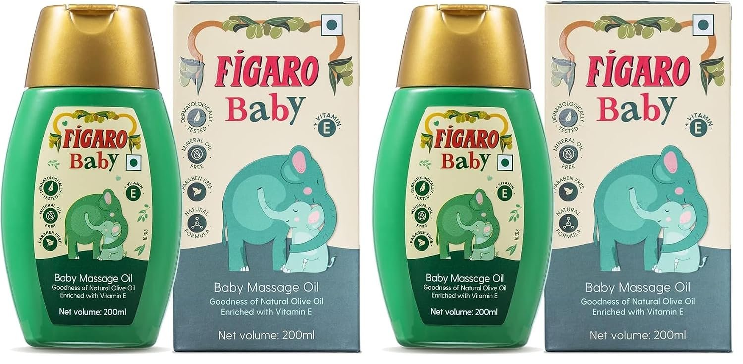 Figaro Baby Massage Oil With Goodness Of Natural Olive Oil Enriched With Vitamin E, Dermatologically Tested, 200 Ml (Pack of 2)