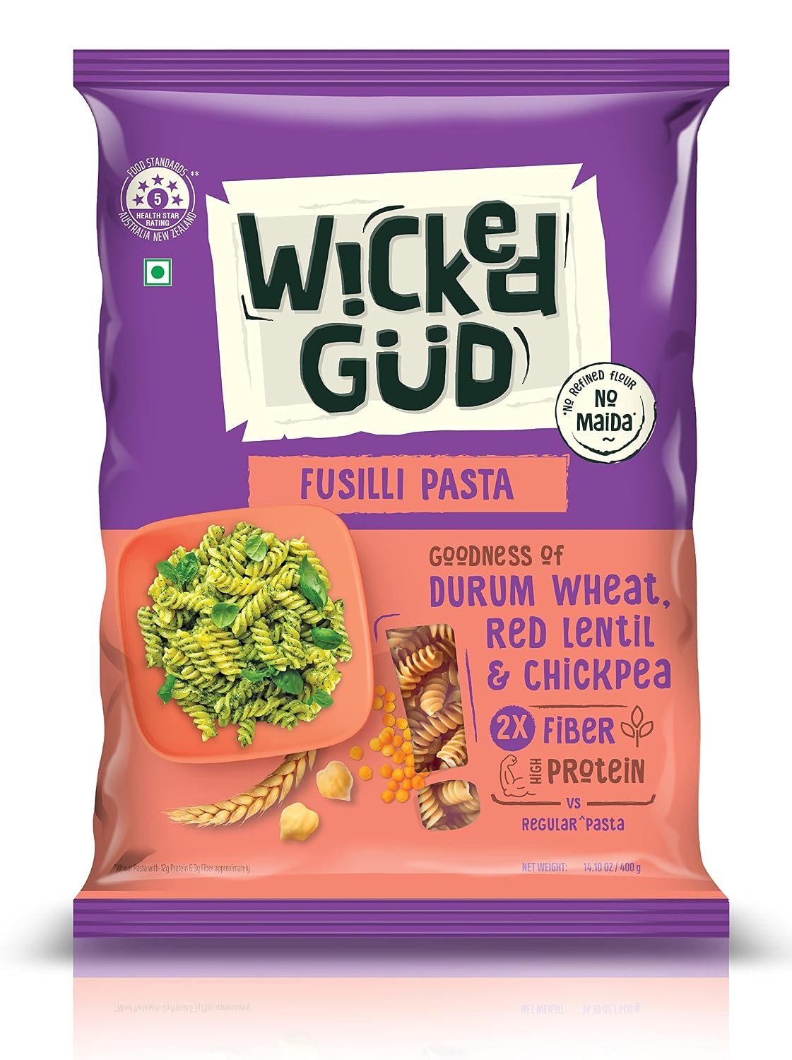 WickedGud Fusilli Pasta Semolina Wheat 400gm