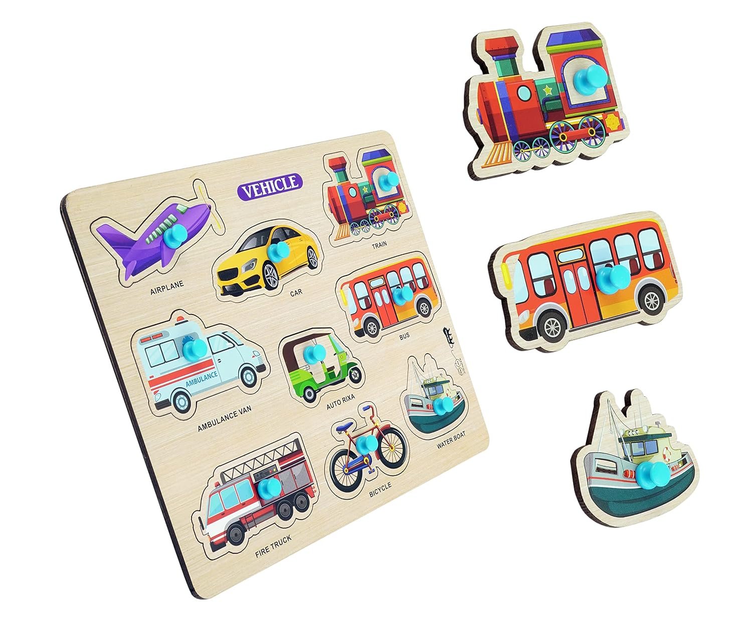 Kids Toys Pre-School Vehicle Wooden Puzzle Wooden for Kids 3 + Jigsaw Puzzles for Adults Baby Learning Educational Toys for 2 Board Game (Vehicle)