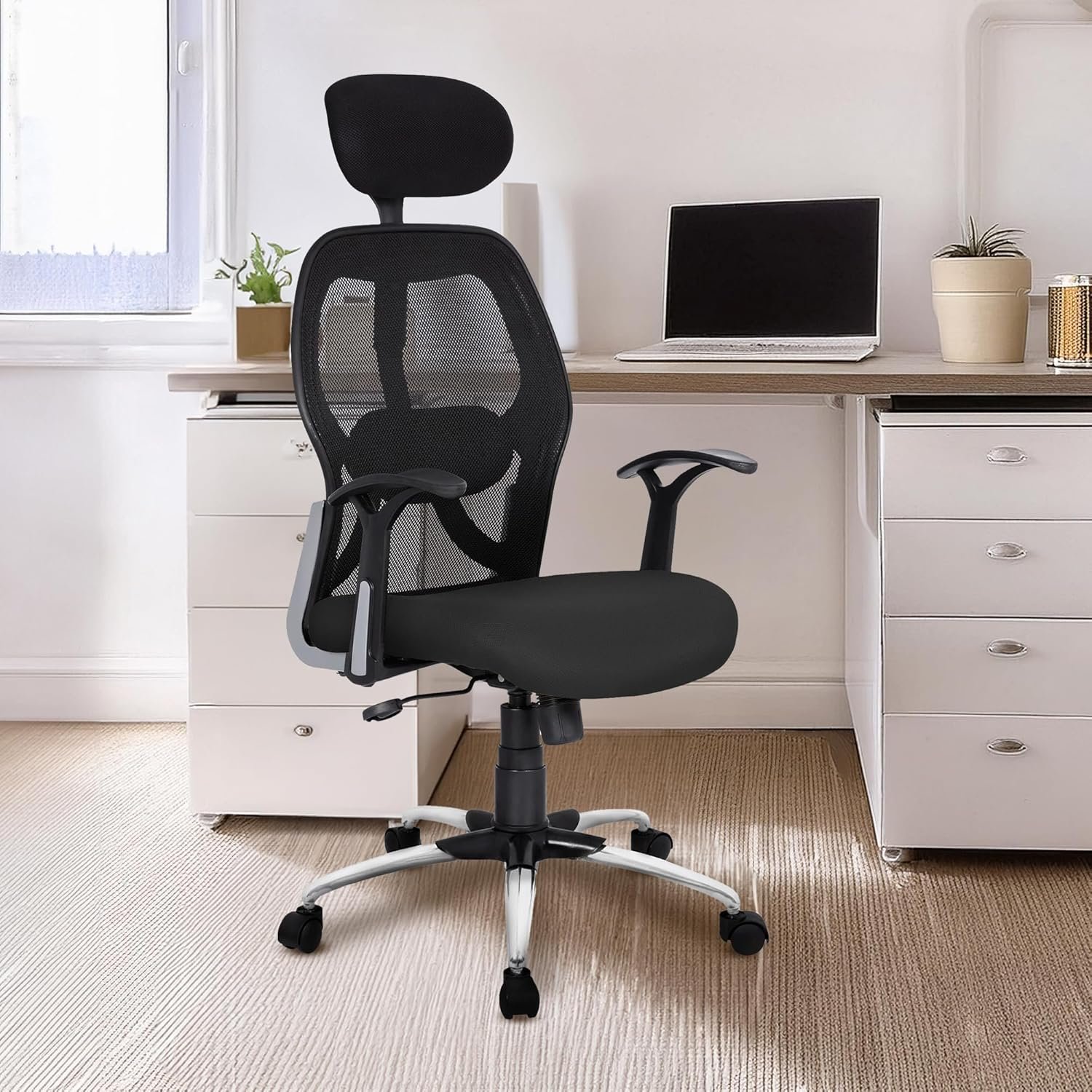 SAVYA HOME Resin Apollo High Back Ergonomic Chair for Office Work at Home,for Men & Study Chair,Computer Chair with 2D Adjustable Headrest & Lumbar Support,120° Tilt & Lock Mechanism Black