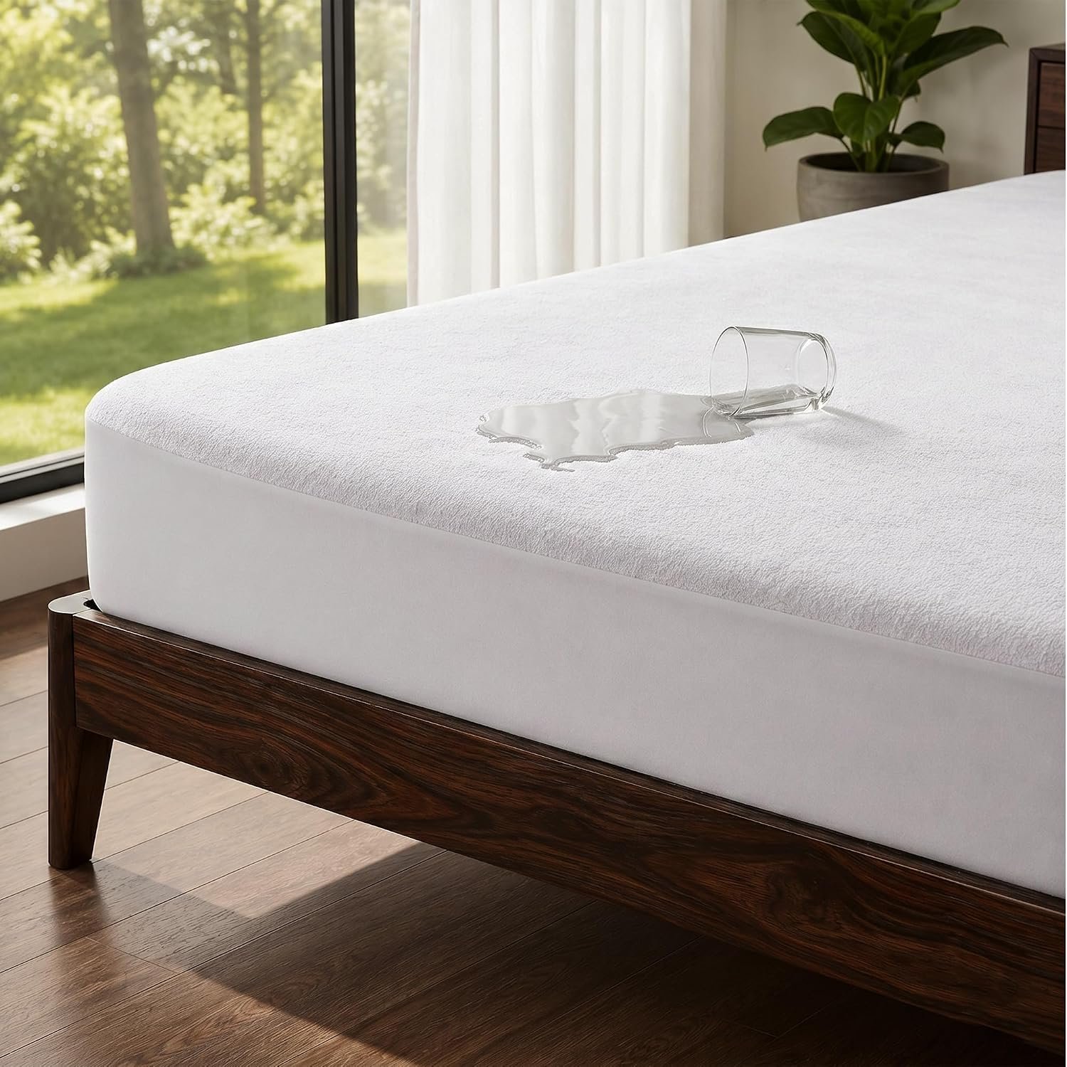 OYO BABY 100% Waterproof Premium Cotton Feel Mattress Protector Double Bed 72x75 Inch|Ultra Soft Breathable & Hypoallergenic Fitted Bed Protector Terry Cover(6x6.3 feet, Fits Upto 10 Inches, White)