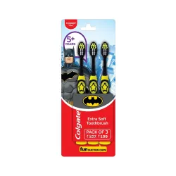 Colgate Kids Batman Toothbrush, Extra Soft With Tongue Cleaner (Pack Of 3),Multicolour