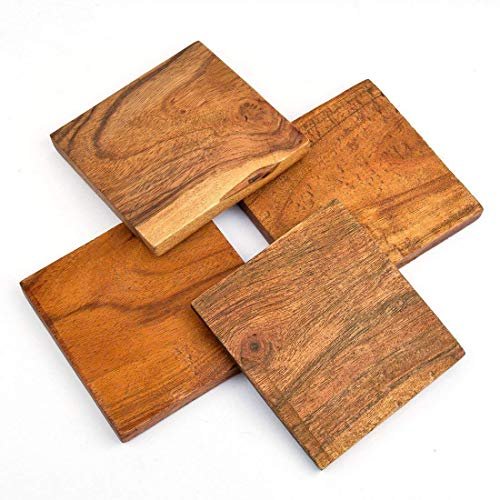 Sheesham Wood Tea Coasters Set of 4 | Tea Coasters | Coffee Coasters | (Brown) (Design 2)