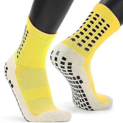 Hi-Tech Performance Athletic Grip Socks for Men & Women Crew Length, Anti-Slip Rubber Grip socks for footballer, Thick Cushion Sports Socks for Running, Gym, Training