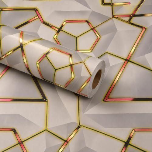 Wings Star Wall Stickers DIY Wallpaper (45 x 500 CM, Beige & Gold) | Self Adhesive PVC Roll | Home Decoration for Living Room Hall Bedroom | Easy Peel and Stick Decor Paper
