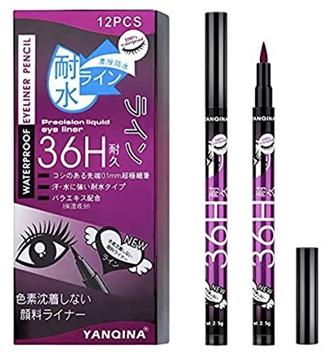 12pc Set (Black Color) 36h Eyeliner Waterproof Pen Eye Liner Best Professional Oil Free Matte Glossy Natural Sketch Pencil Marker Long Lasting For Newborn baby Women Girls Makeup Eyeliners