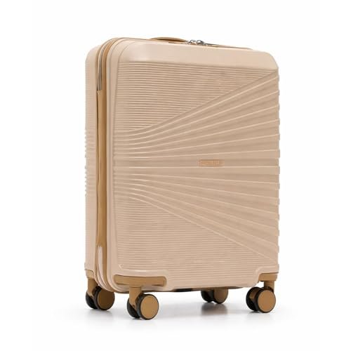 Police Origine Cabin Trolley | 65L Capacity TSA Lock 8 Smooth 360° Spinner Wheels Telescopic Handle PP Hard Shell | Lightweight 20" Cabin Luggage for Travel & Weekend Trips (Beige/TAN) (Baby pink/Tan)