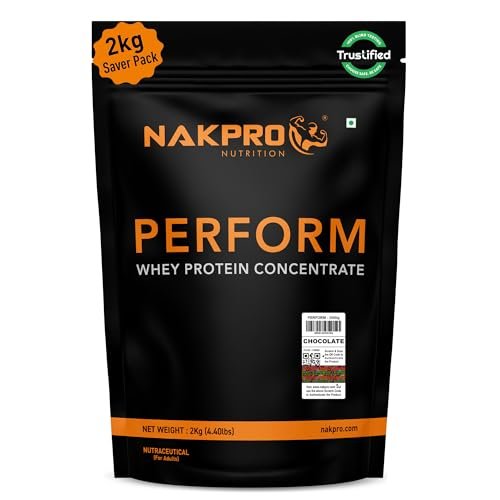 NAKPRO NUTRITION Perform Whey Protein Concentrate | 2kg Chocolate | 24g Protein, Trustified Certified