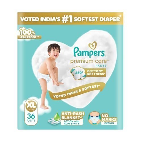 Pampers Premium Care Pant Style Baby Diapers XL 36 Count | No Marks Design | Voted India’s 1 Softest Diaper | All in 1 diaper with 360 Cottony Softness