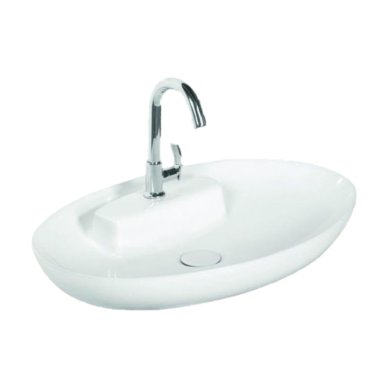 BonKaso White Ceramic Table Top Wash Basin | Large Oval Countertop Vessel Sink | 17 x 25 x 4.2 Inch Vanity Basin | Glossy Finish Modern Bathroom Sink