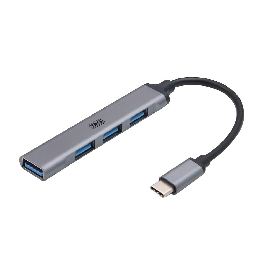 TAG 4-in-1 Type C USB Hub Multiport Adapter, USB Hub with Aluminium Shell, 1 x USB 3.0 & 3 x USB 2.0 for PC, MacBook, Mac mini, iMac, Tablet, and Mobile Phones