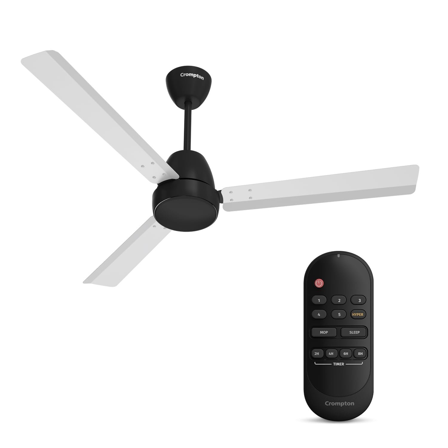 Crompton Energion Nucleoid 1200mm BLDC Ceiling Fan | Remote Control | BEE 5 Star Rated | Upto 60% Energy Efficient | 24 Watt | High Air Delivery | Low Noise | 4 Years Brand Warranty | White Black