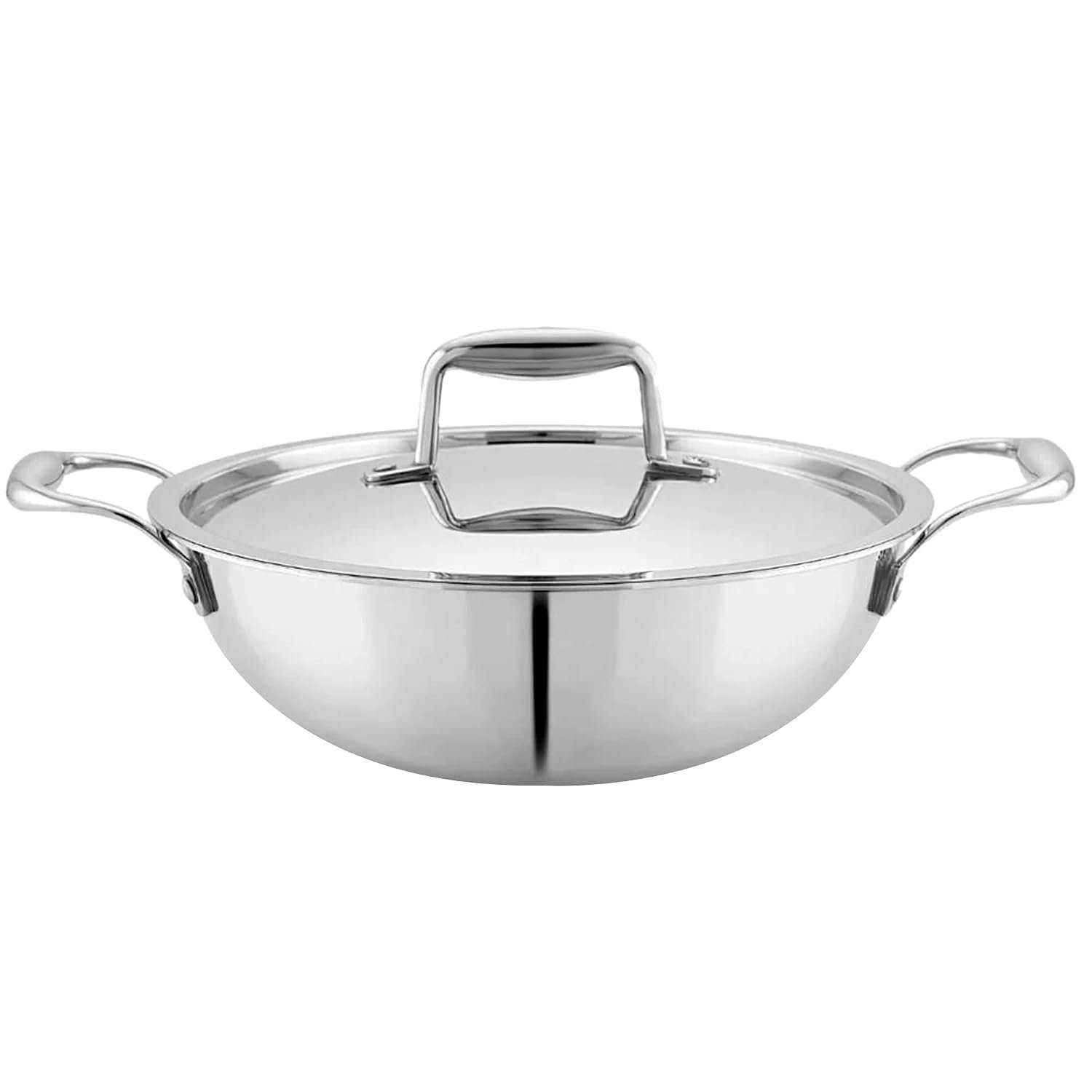 Mumma's LIFE Tri-Ply Stainless Steel Induction Compatible Extra Deep Kadai with Stainless Steel Lid, 26cm, 4.1 Liter, (Silver)