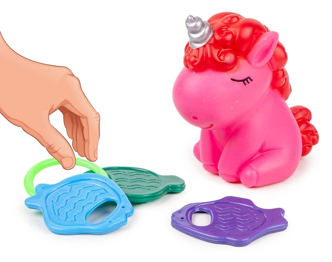 Ratna's Squeezy Unicorn with Teether Bath Toys with Sound for Kids (Assorted Colours)