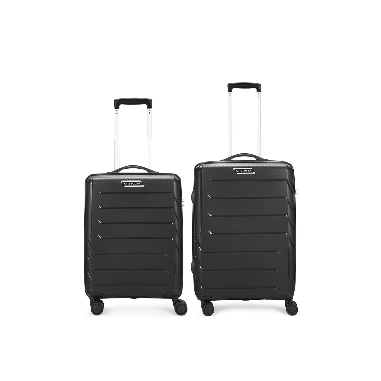 Aristocrat Chroma 2 Pc Set Cabin 55 Cm(Small) Check-in 66 Cm(Medium) 8 Wheels Trolley Bags for Travel Hard Case Luggage, Lightweight Bag, Suitcase with Combination Lock & 3 Years Warranty (Black)