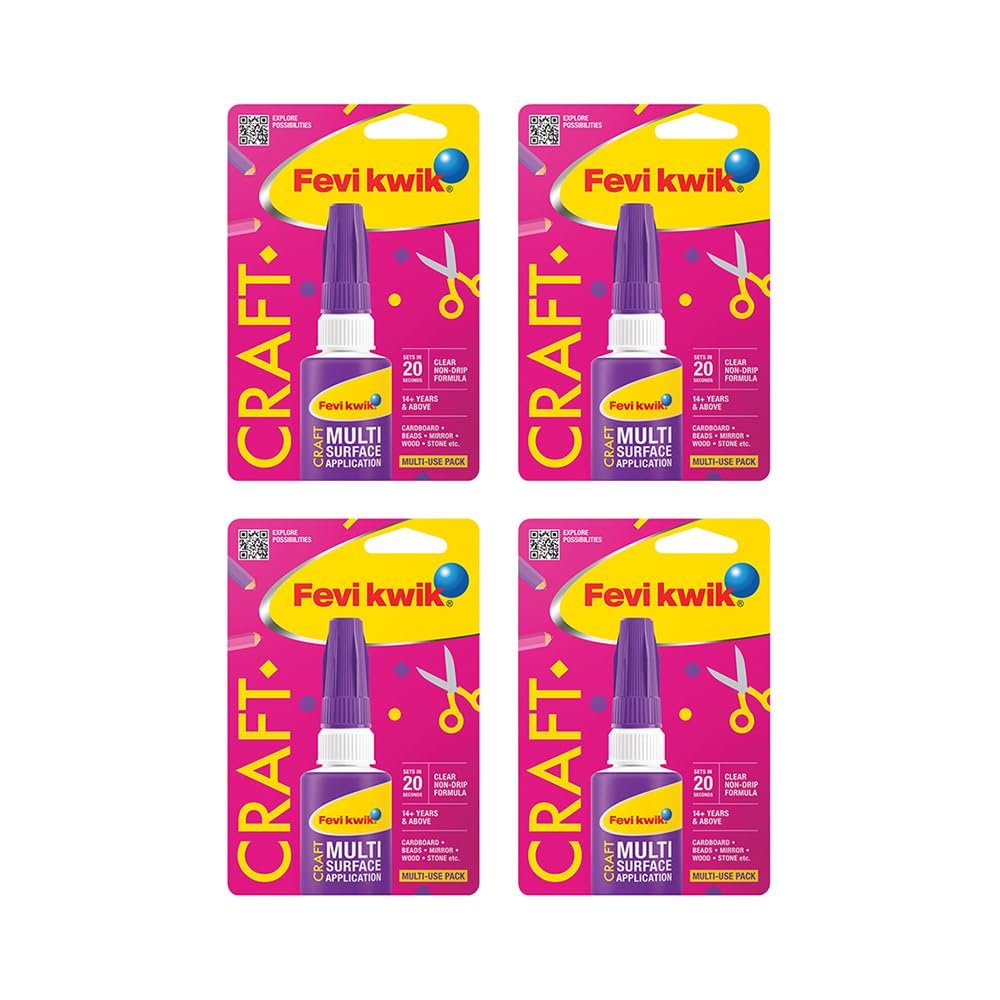 Fevikwik Craft 6 GM | Instant glue for crafting | Multi surface application | Clear non drip formula | Sets in 20 seconds | Storable | DIY | Fastest glue for crafting (Pack of 4)