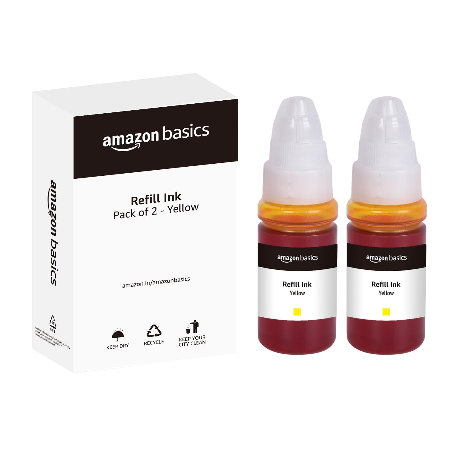 amazon basics GI 790 Dual Pack Refill Ink for Canon PIXMA G1000, G1010, G1100, G2000, G2002, G2010, G2012, G2100, G3000, G3010, G3012, G3100, G4000, G4010 Yellow - 70ml