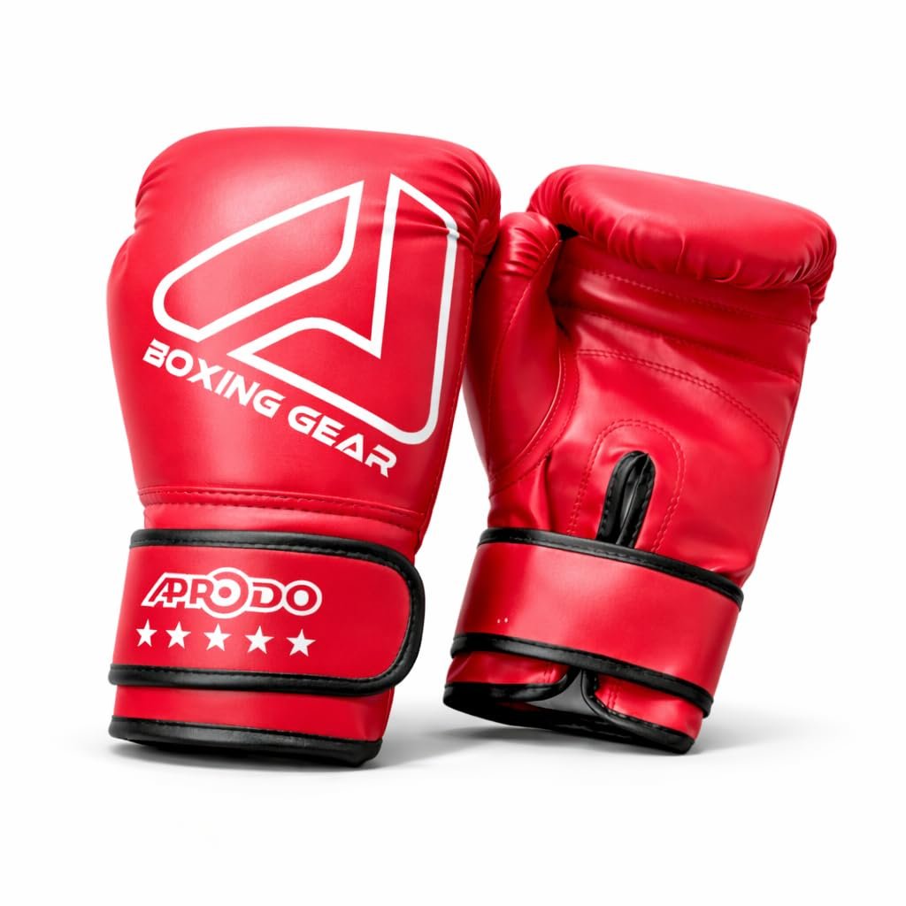APRODO Beginner Boxing Gloves for Kids & Adults – Men & Women Training, Sparring & Heavy Bag Gloves – Durable PU Leather with Wrist Support (Red/White, 12oz)