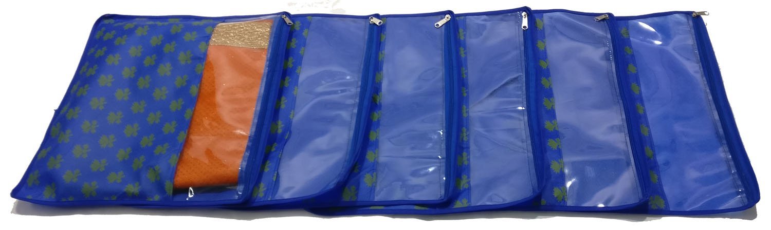 PrettyKrafts Saree Cover Set of 6 Designer Prints with transparent window_Blue