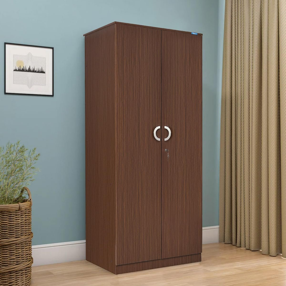 Nilkamal Massif Neo 2 Door Wardrobe Without Mirror | Engineered Wood Almirah | 1 Hanging Rod & 3 Storage Shelves in Cabinet | 1 Year Warranty | Legno Oak
