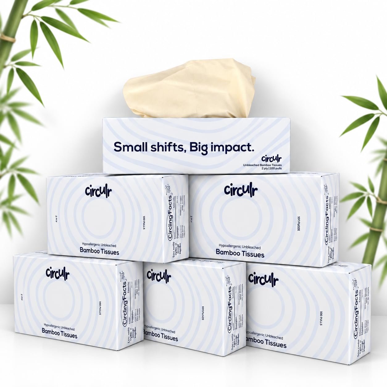 2 Ply Facial Tissues Blue (6 Boxes X 100 Sheets) 600 Sheets Eco Friendly Tissue Paper for Home Made from 100% Natural Bamboo Chemical Free Soft Absorbent Tissue Paper |