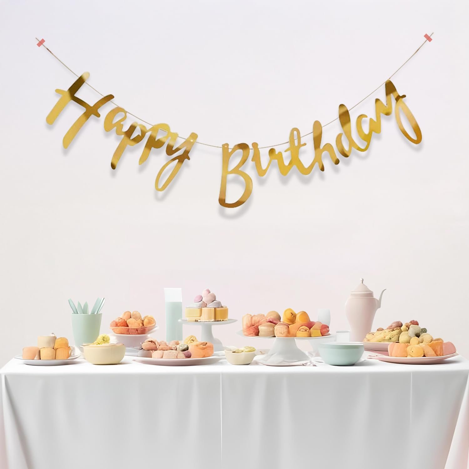 Party Propz Happy Birthday Banner for Decoration - 1 Pc Cursive Metallic Golden Birthday Banner for Decoration for Boy, Girl, Bday Decorations (Cardstock)