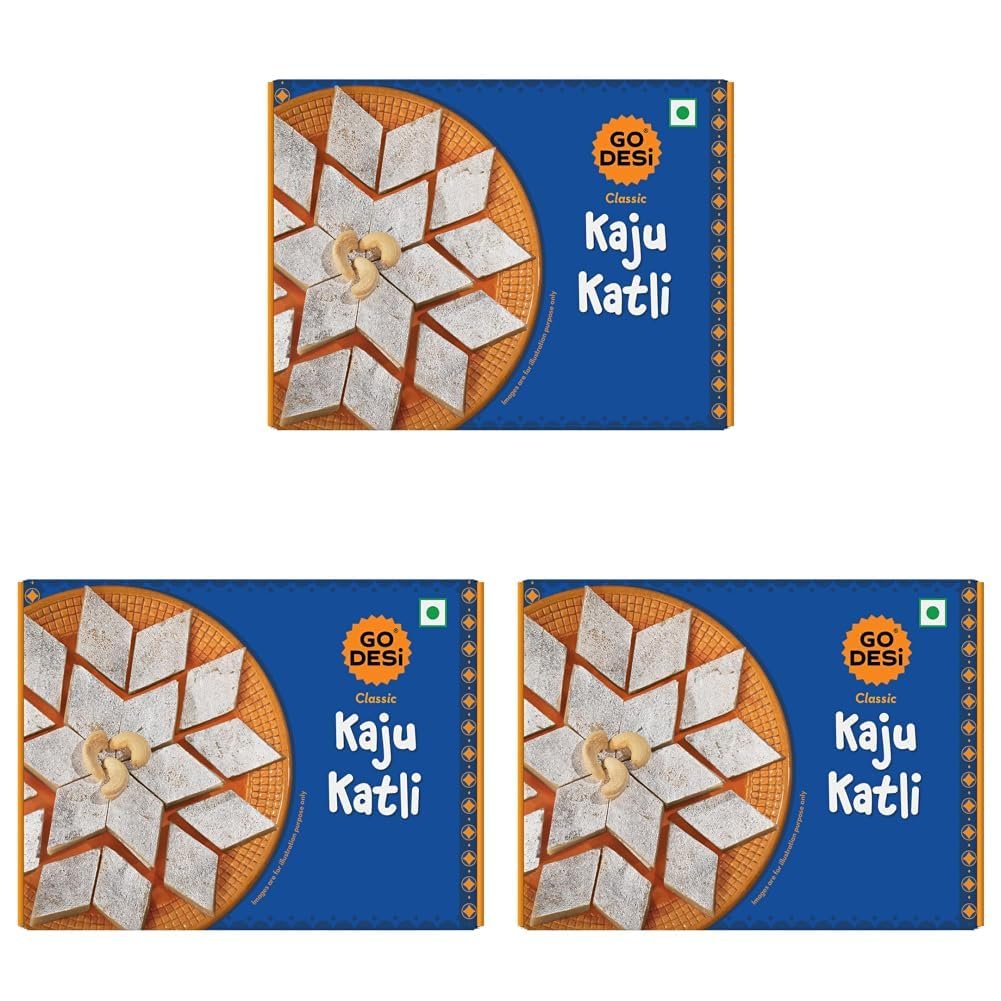 GO DESi Classic Kaju Katli - 200/180 grams | No Artificial Flavours | Rich, Nutty Taste | Sweets | Mithai (Pack of 3)
